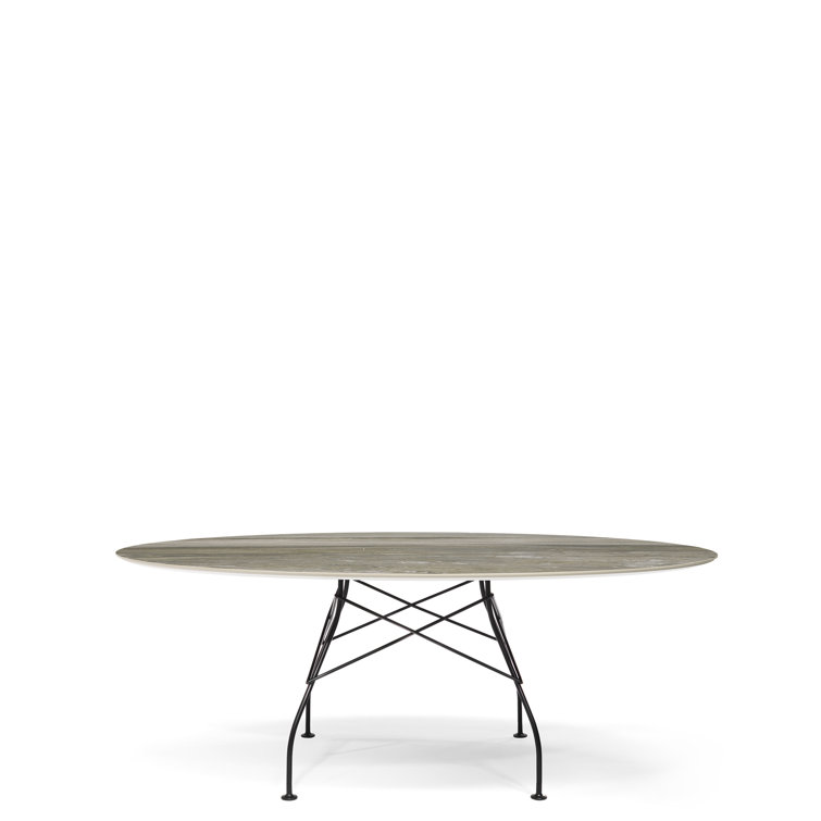 Elegant Oval Marble Dining Table with Matte Black Steel Base