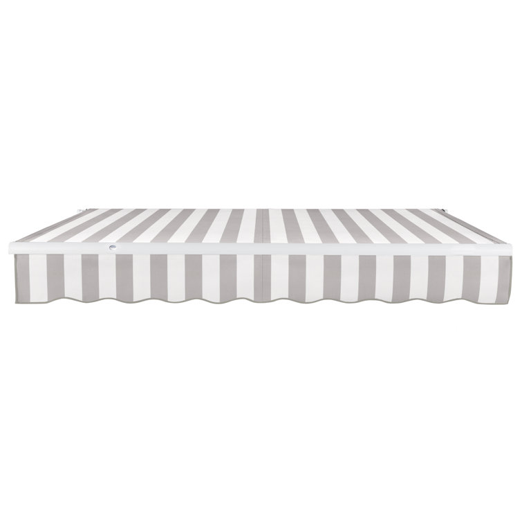 Gray and White Manual Retractable Patio Awning with Steel Frame