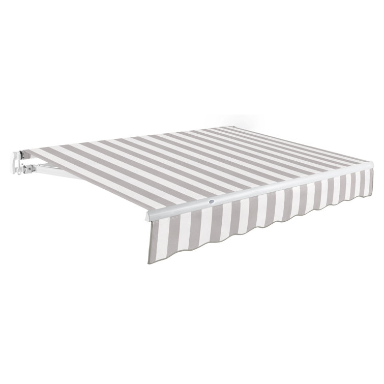 Gray and White Manual Retractable Patio Awning with Steel Frame