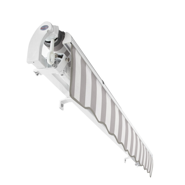 Gray and White Manual Retractable Patio Awning with Steel Frame