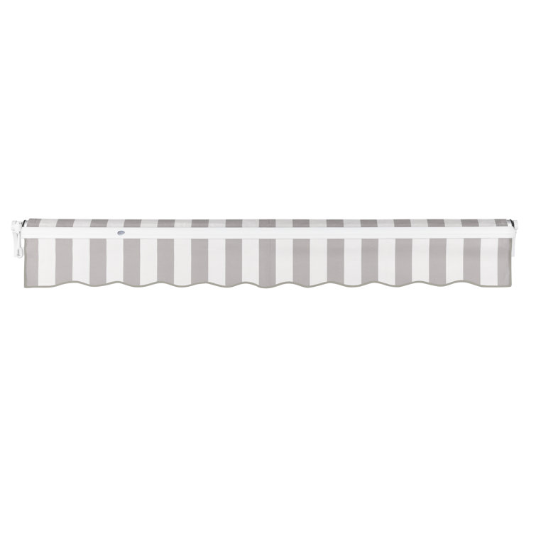 Gray and White Manual Retractable Patio Awning with Steel Frame