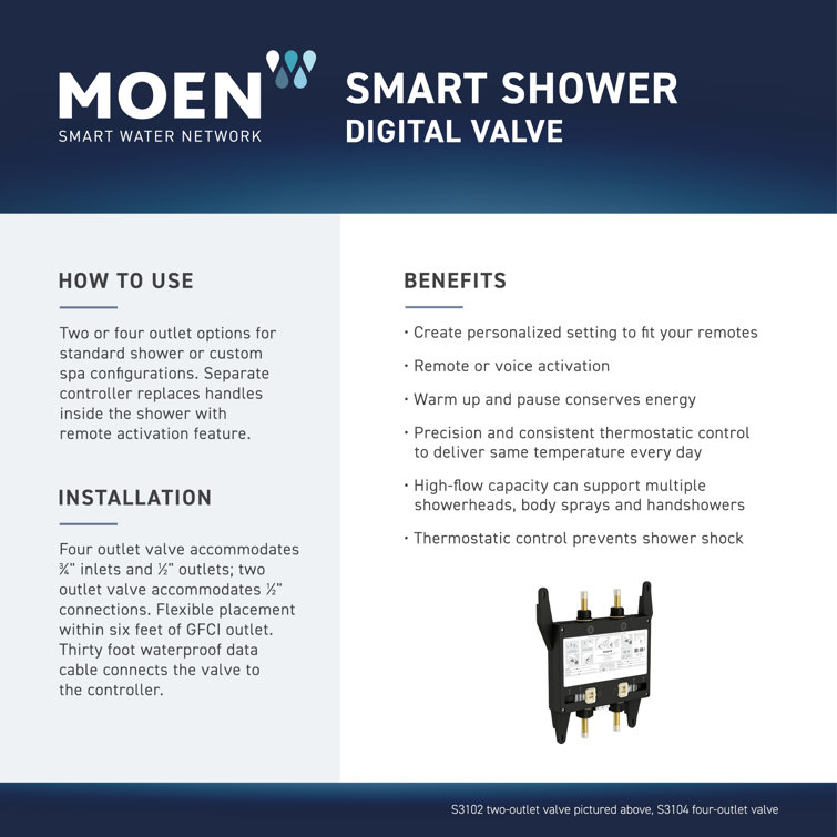 Moen Smart Shower 2-Outlet Digital Thermostatic Valve with 1/2" Connections