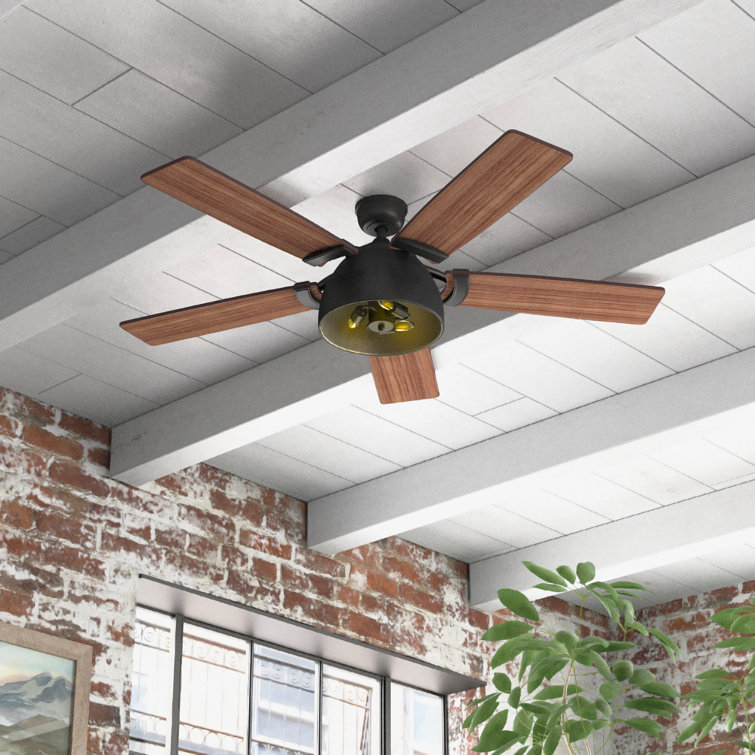 Octavia 52" Matte Black Industrial Ceiling Fan with LED Lights & Remote
