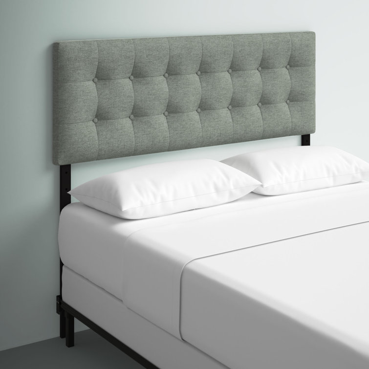 Gray Tufted Upholstered Full Headboard with Button Accents