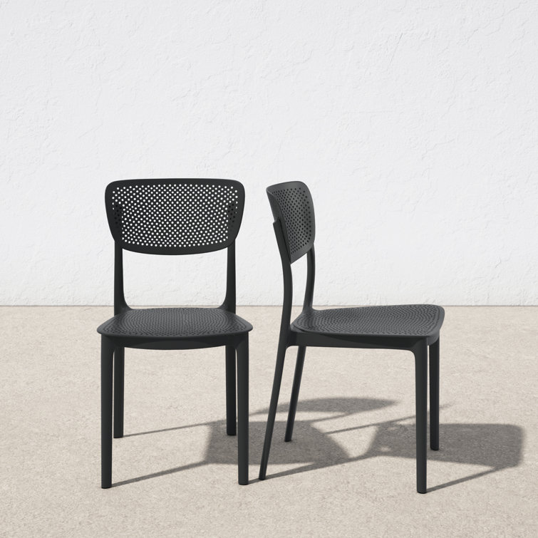 Black Stackable UV Resistant Plastic Outdoor Dining Chairs, Set of 2