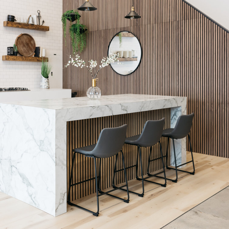 Gray Faux Leather Industrial Counter Stools with Metal Frame