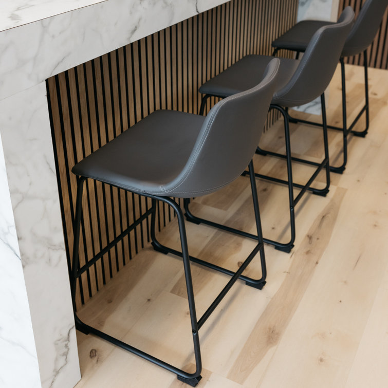 Gray Faux Leather Industrial Counter Stools with Metal Frame