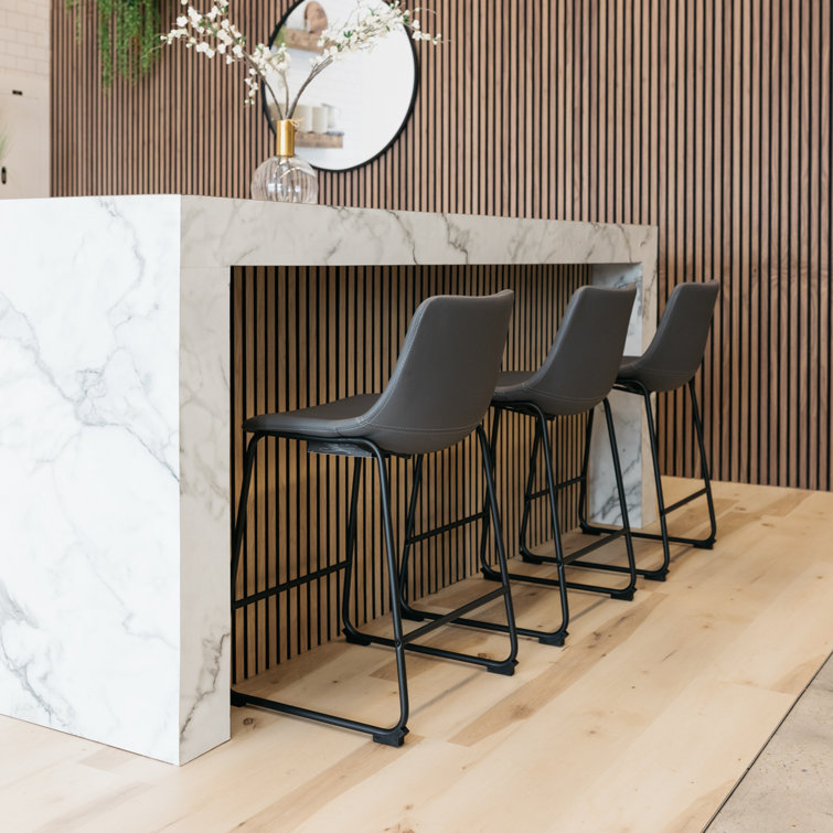 Gray Faux Leather Industrial Counter Stools with Metal Frame