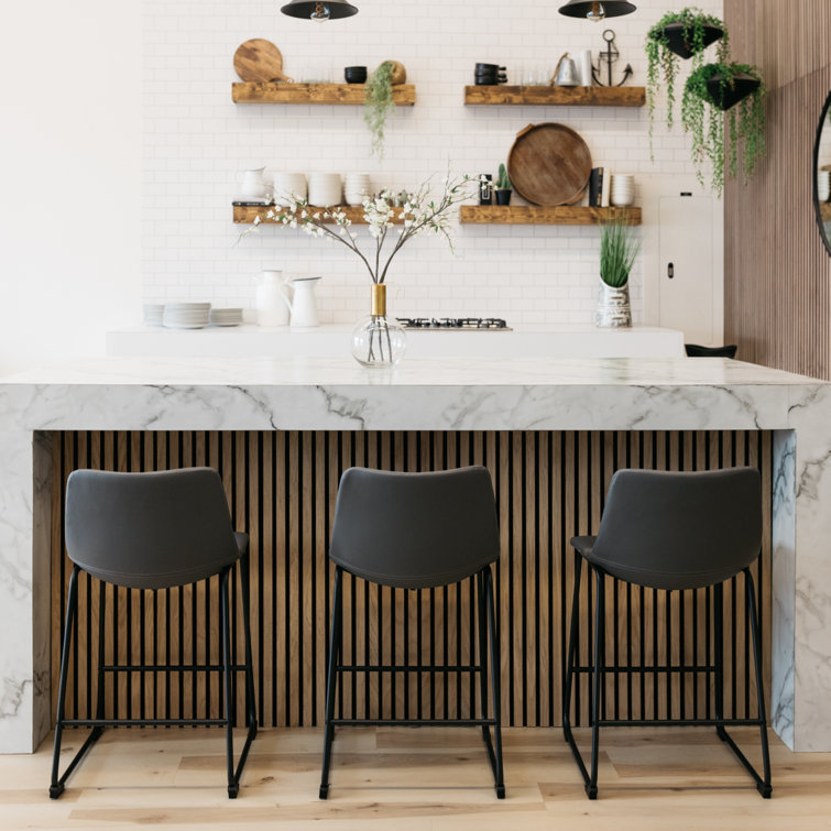 Gray Faux Leather Industrial Counter Stools with Metal Frame