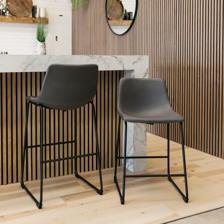 Gray Faux Leather Industrial Counter Stools with Metal Frame