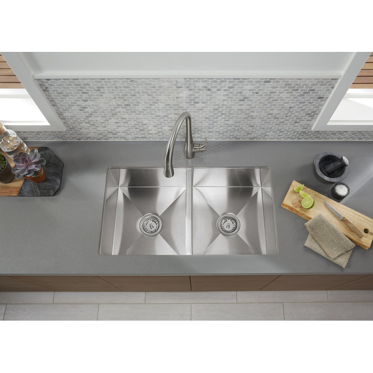 Ludington 32" Stainless Steel Under-Mount Double-Bowl Kitchen Sink