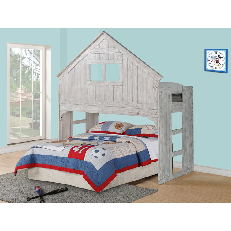 Rustic Loft Full/Double Bed Frame with Pine Wood Headboard in Brushed Driftwood