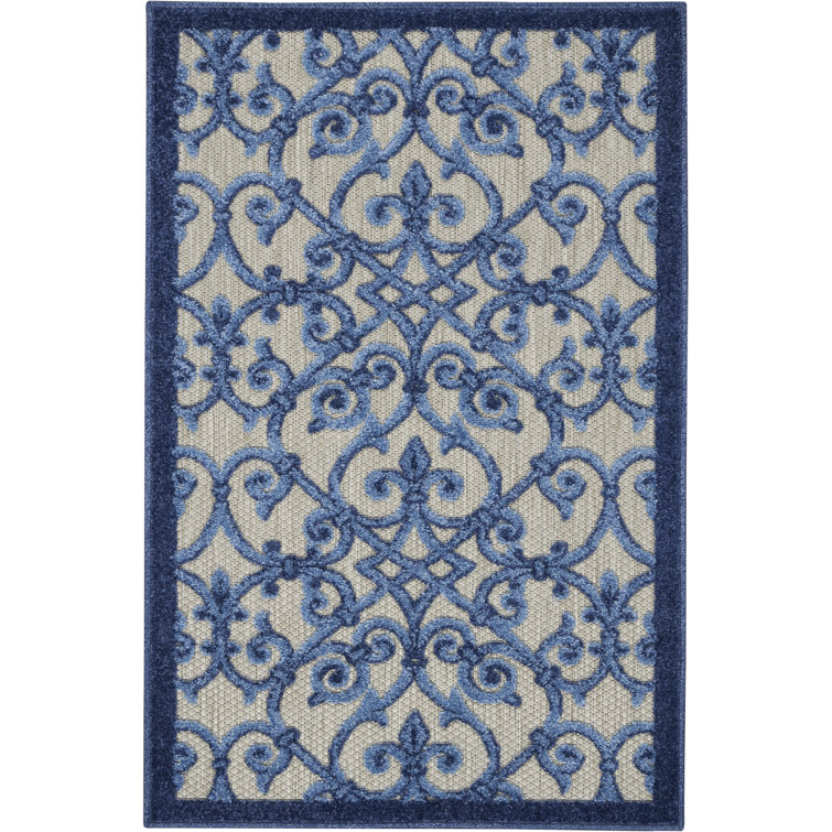 Aloha Grey/Blue Floral Indoor/Outdoor 2'8" x 4' Area Rug