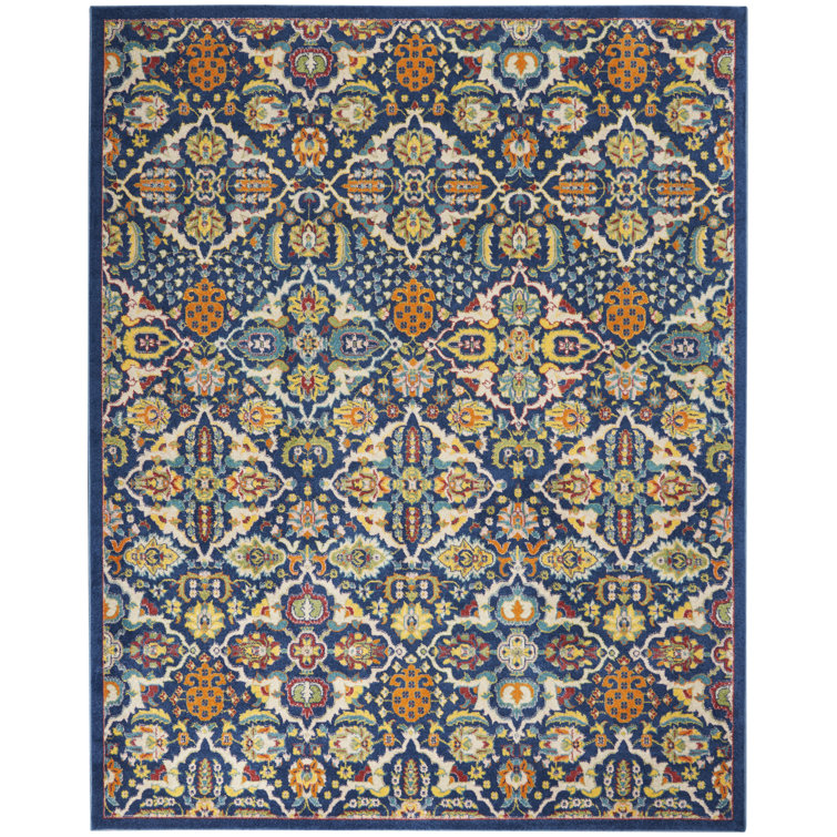 Navy Multicolor Floral Boho 8' x 10' Synthetic Area Rug