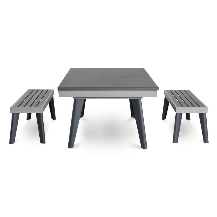 Santorini 82" Gray Aluminum Slate Outdoor Pool Table with Benches