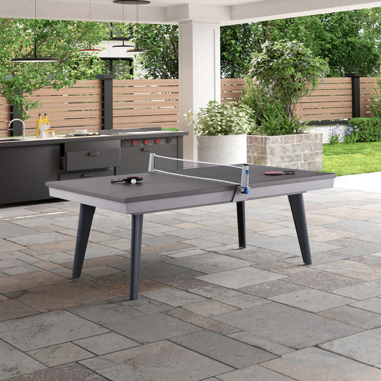 Santorini 82" Gray Aluminum Slate Outdoor Pool Table with Benches
