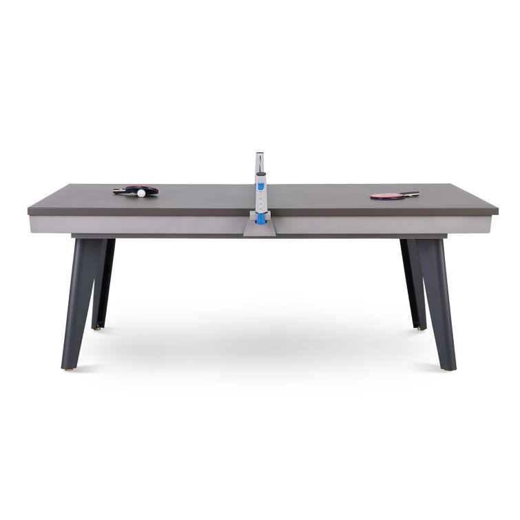Santorini 82" Gray Aluminum Slate Outdoor Pool Table with Benches
