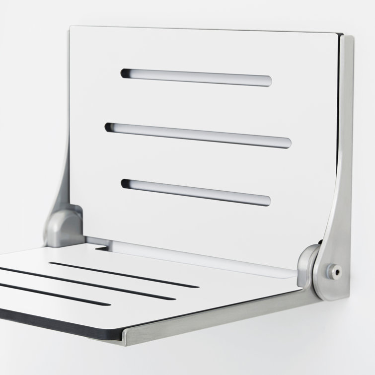 White Matte Teak Folding Wall-Mounted Shower Seat