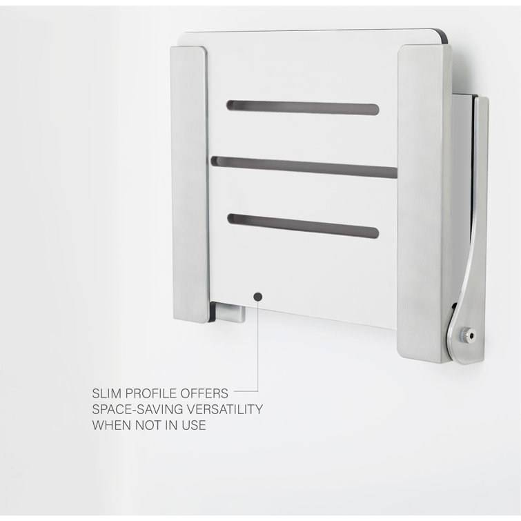 White Matte Teak Folding Wall-Mounted Shower Seat