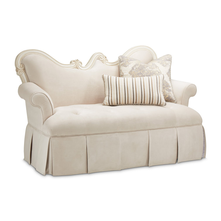 Ivory Velvet Tufted Settee with Classic Pearl Wood Frame