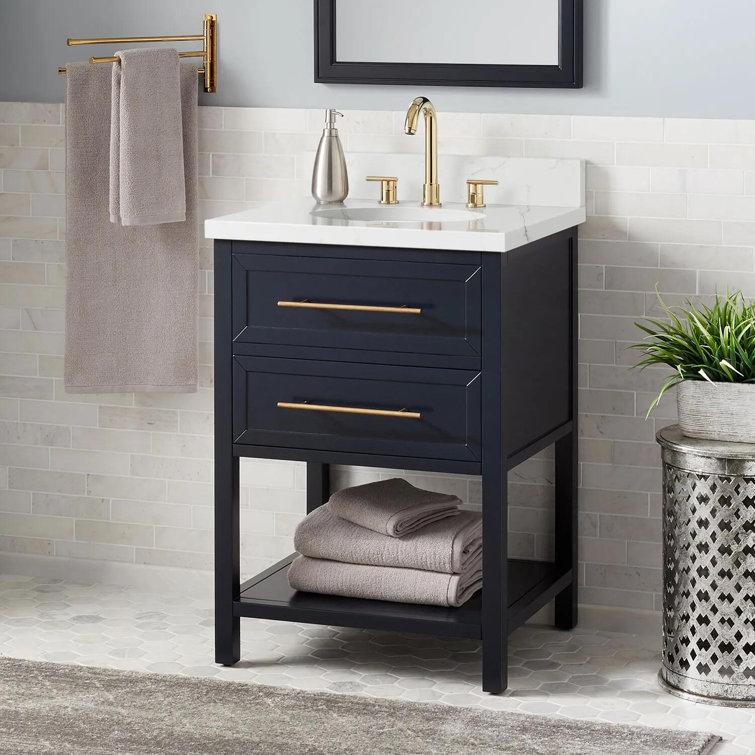 24" Midnight Navy Blue Single Bathroom Vanity with Brass Handles