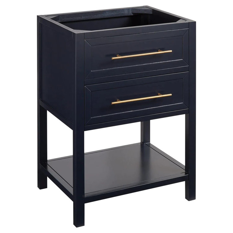 Midnight Navy Blue Mahogany Single Bathroom Vanity with Brass Pulls