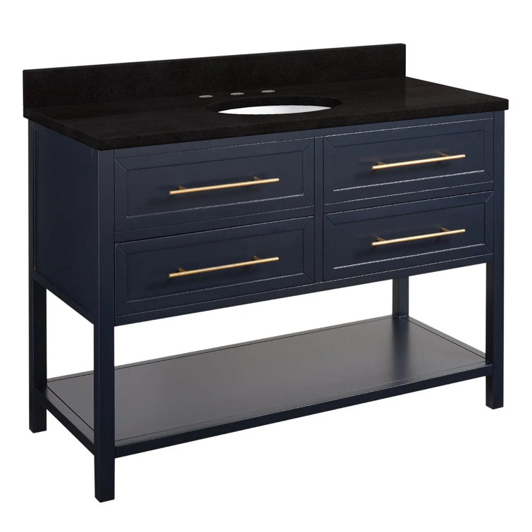 48" Black Mahogany Single Bathroom Vanity Set with Quartz Top