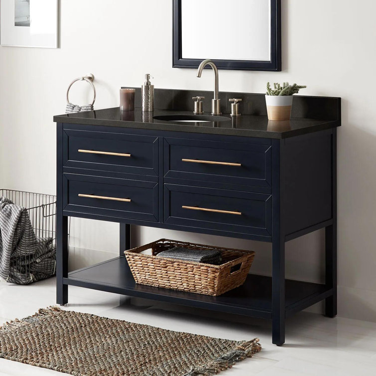 48" Black Mahogany Single Bathroom Vanity Set with Quartz Top