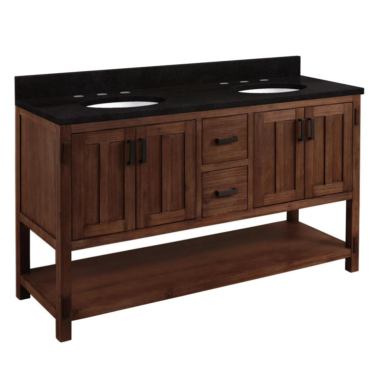 60" Walnut Double Bathroom Vanity with Carrara Marble Top