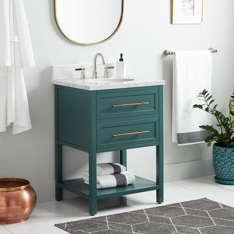 24" Midnight Navy Blue Single Bathroom Vanity with Brass Handles