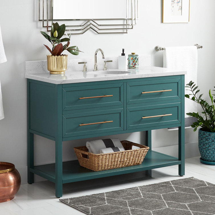 48" Black Mahogany Single Bathroom Vanity Set with Quartz Top