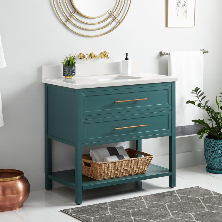 36'' Black Freestanding Bathroom Vanity with Arctic White Quartz Top