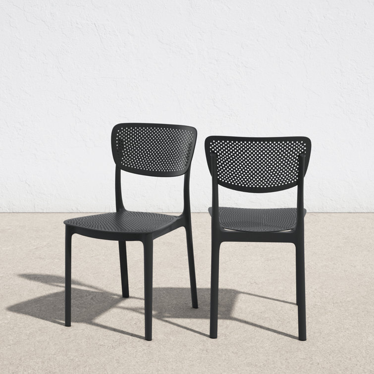 Black Stackable UV Resistant Plastic Outdoor Dining Chairs, Set of 2