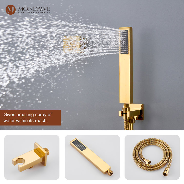 Luxury Gold Ceiling Mounted Dual Shower System with LED and Bluetooth Speaker