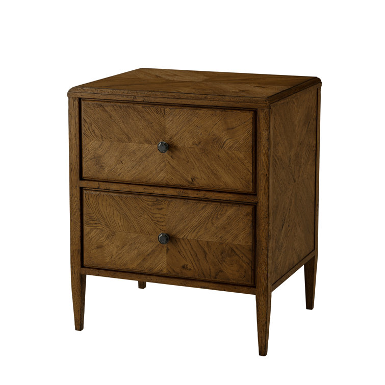 Dusk Oak Parquetry 2-Drawer Nightstand with Bronze Handles