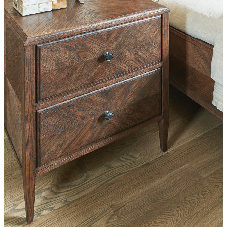 Dusk Oak Parquetry 2-Drawer Nightstand with Bronze Handles