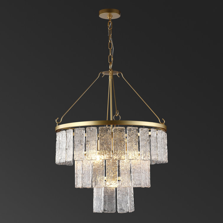 Marjory Gold 3-Tier Chandelier with Clear Textured Glass