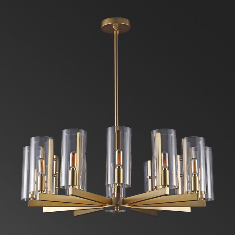 Benicio 12-Light Gold Wagon Wheel Chandelier with Clear Glass Shades