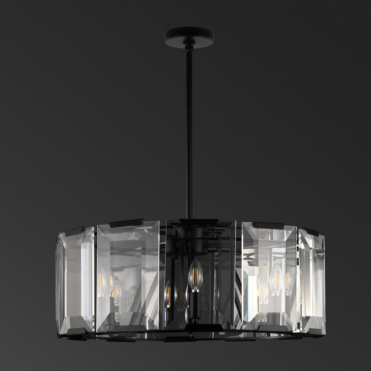 Esperanza Sleek Black Metal and Emerald-Cut Crystal Chandelier