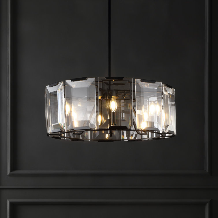 Esperanza Sleek Black Metal and Emerald-Cut Crystal Chandelier