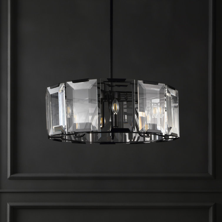 Esperanza Sleek Black Metal and Emerald-Cut Crystal Chandelier