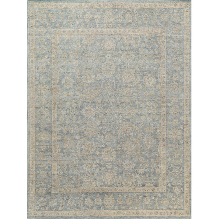 Harper Hand-Knotted Oriental Wool Rug in Blue and Beige, 8' x 10'