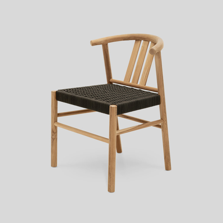 Teak and Black Sling Armless Outdoor Dining Chairs, Set of 2