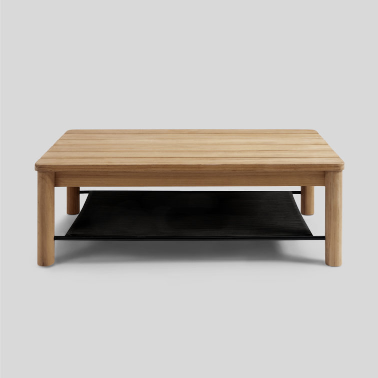 Rectangular Natural Teak Wood Coffee Table with Black Shelf
