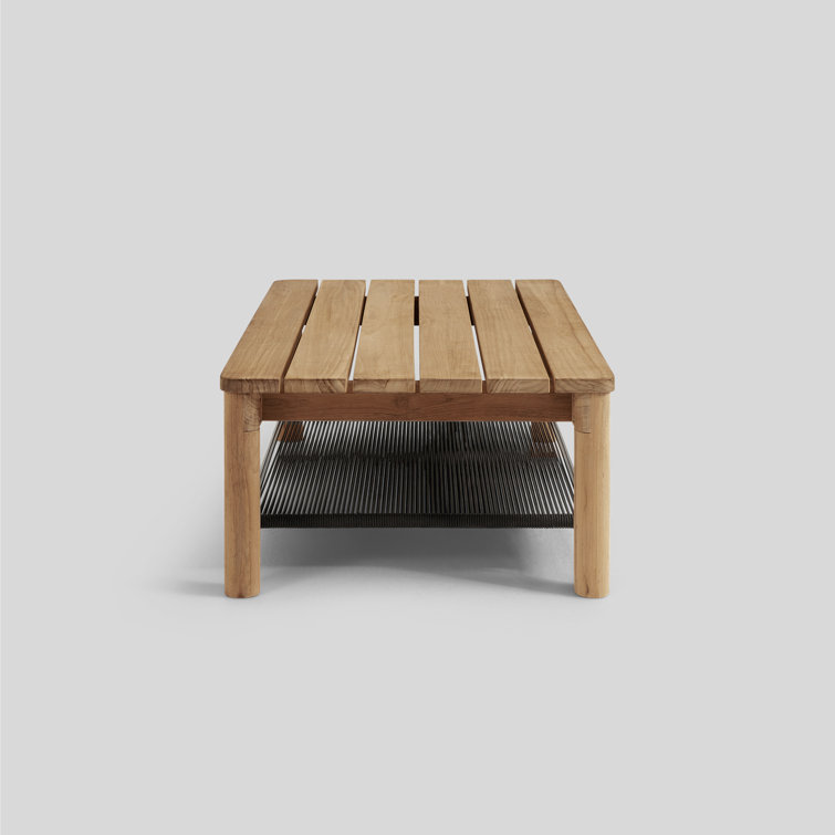 Rectangular Natural Teak Wood Coffee Table with Black Shelf