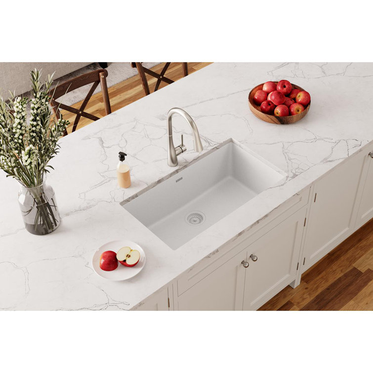 White Quartz 33" Single Bowl Undermount Kitchen Sink