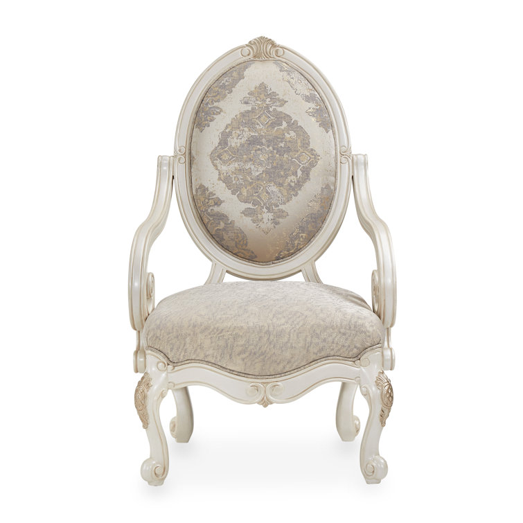 Elegant Beige Leather & Wood Handcrafted Traditional Accent Chair