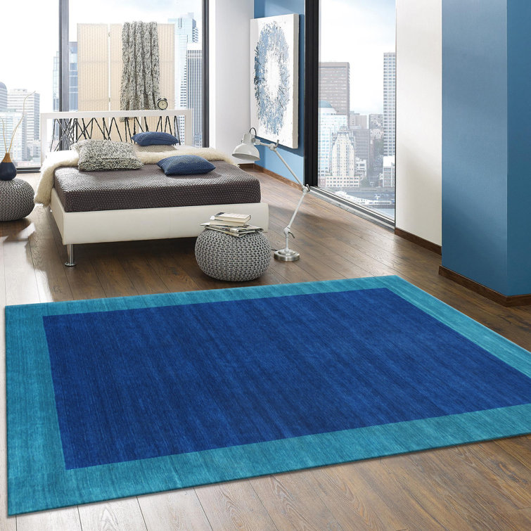Handmade Blue Viscose 4' x 6' Rectangular Rug