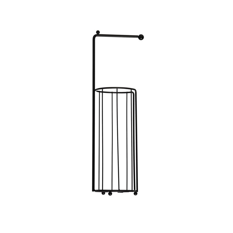 Black Iron Free Standing Toilet Paper Holder with Storage