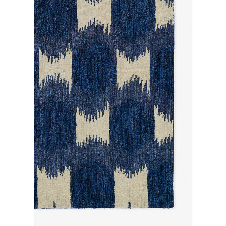 Navy Blue Wool Ikat Hand Tufted 8' x 10' Area Rug